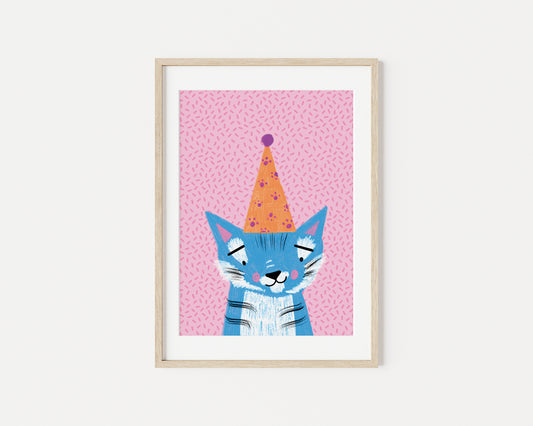 Audra the Blue Party Tiger A5 Art Print