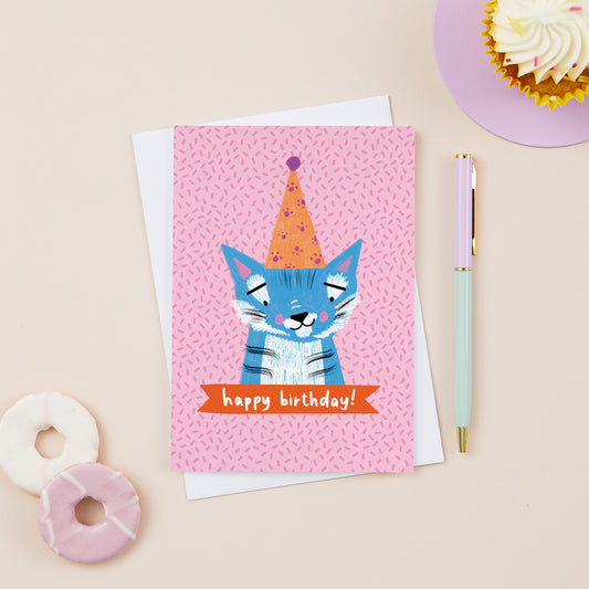 Audra the Blue Party Tiger Birthday Card