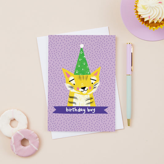 Larkin the Yellow Party Tiger Birthday Boy Card