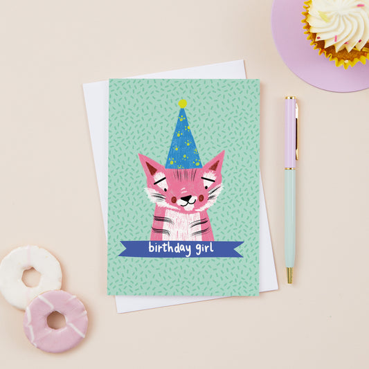 Kyra the Pink Party Tiger Birthday Girl Card
