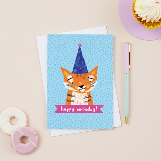 Gabriel the Orange Party Tiger Birthday Card