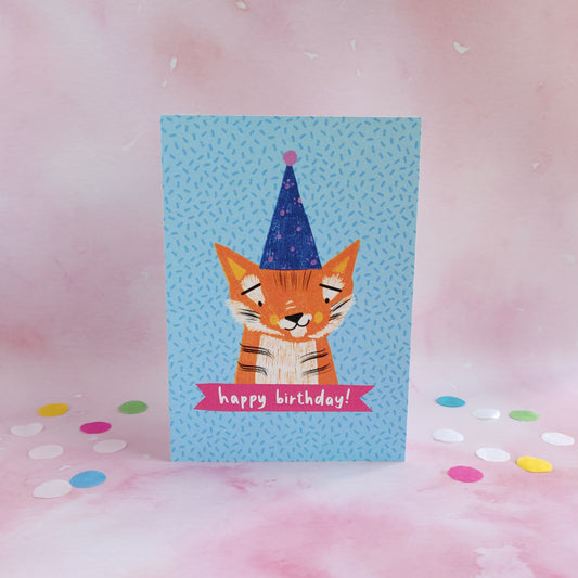 Gabriel the Orange Party Tiger Birthday Card