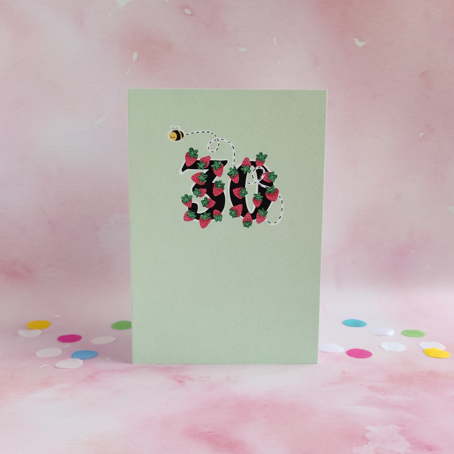 Strawberries and Bee 30th Birthday Green Card