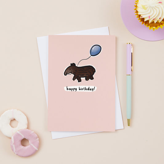 Baby Brazilian Tapir Pink Birthday Card