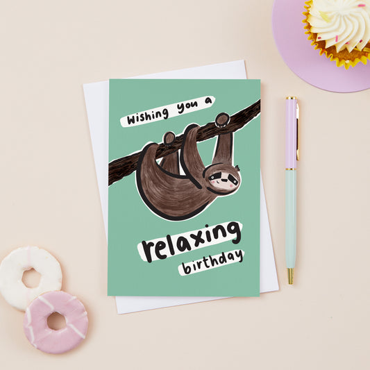 Sereno the Relaxing Sloth Birthday Card