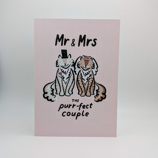 Mr & Mrs Purrfect Couple Cats Wedding Card