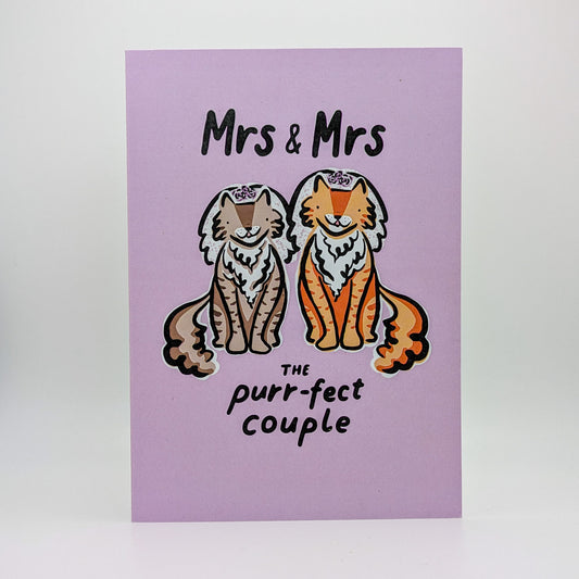 Mrs & Mrs Purrfect Couple Cats Wedding Card