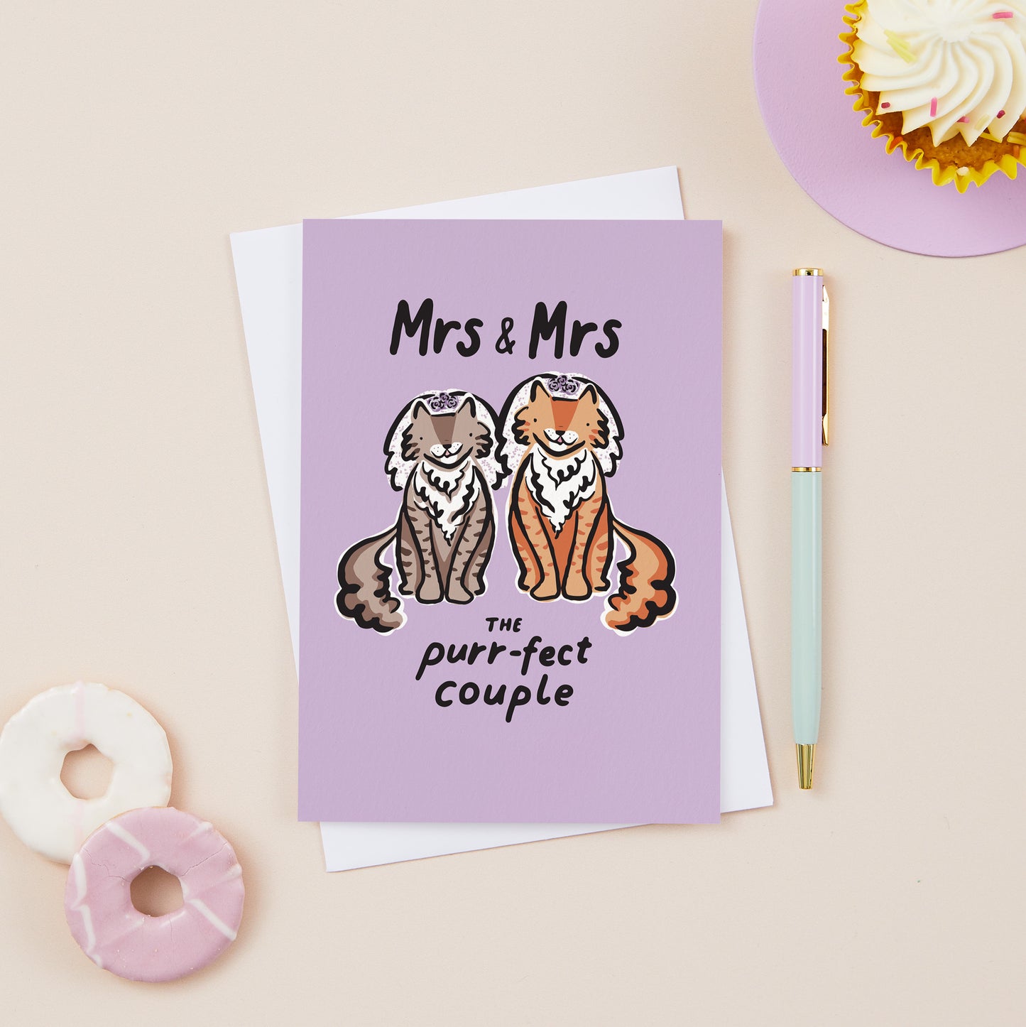 Mrs & Mrs Purrfect Couple Cats Wedding Card