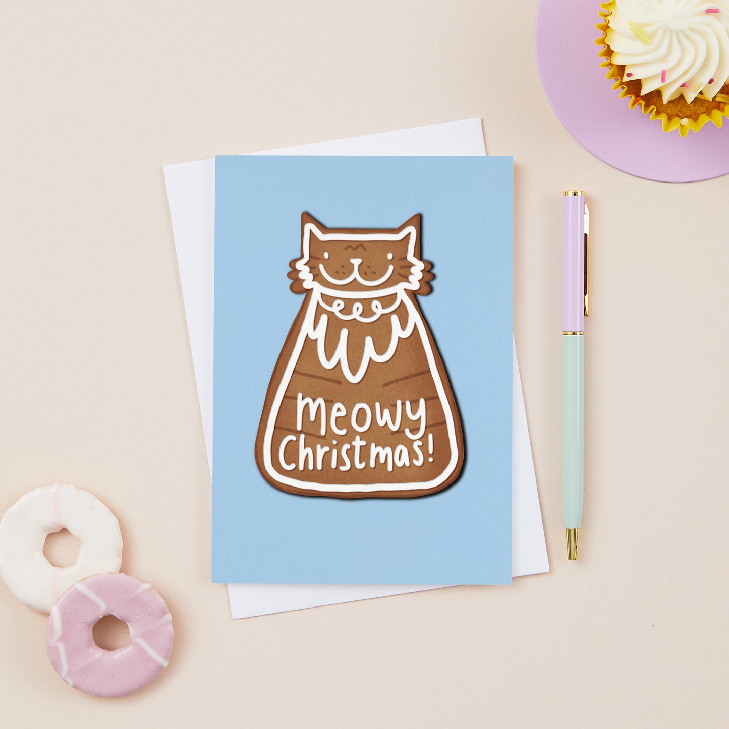 Gingerbread Cat Meowy Christmas Card