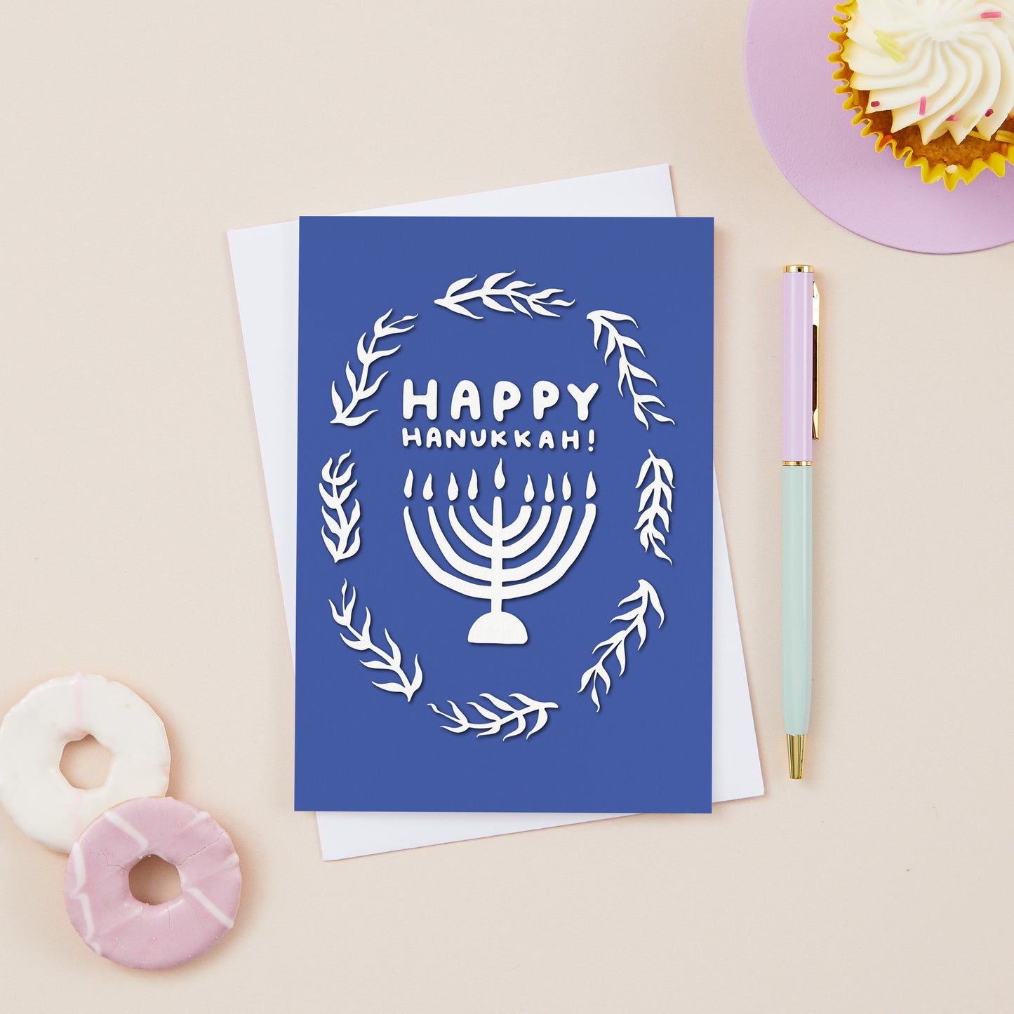 Hanukkah Menorah in Blue Card