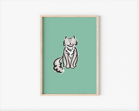 Dylan the Grey Fluffy Cat A5 Art Print