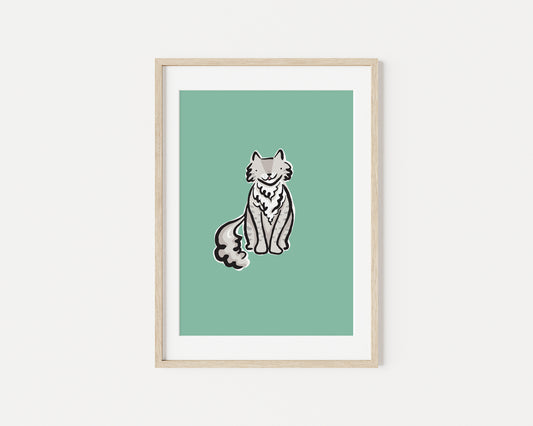 Dylan the Grey Fluffy Cat A5 Art Print