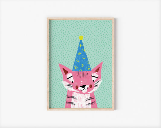 Kyra the Pink Party Tiger A5 Art Print