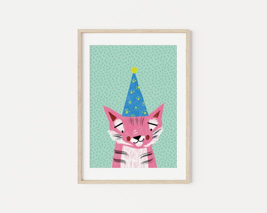 Kyra the Pink Party Tiger A5 Art Print
