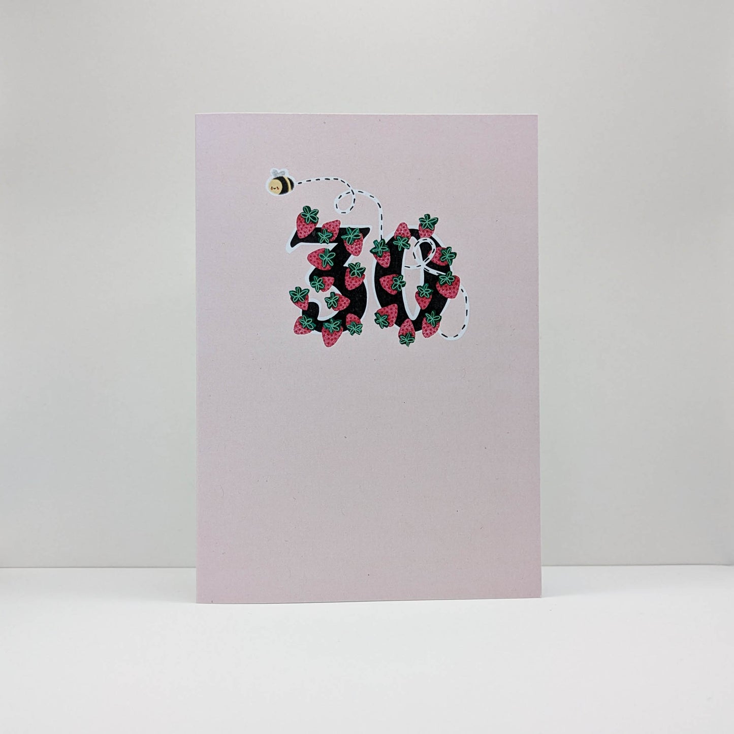 Strawberries and Bee 30th Birthday Pink Card