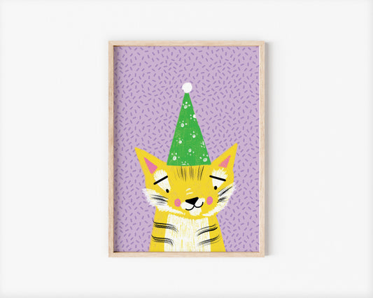 Larkin the Yellow Party Tiger A5 Art Print