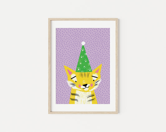 Larkin the Yellow Party Tiger A5 Art Print