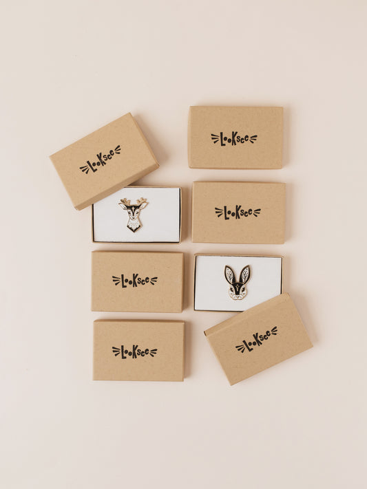 Black Fairytale Rabbit Enamel Pin in Gift Box