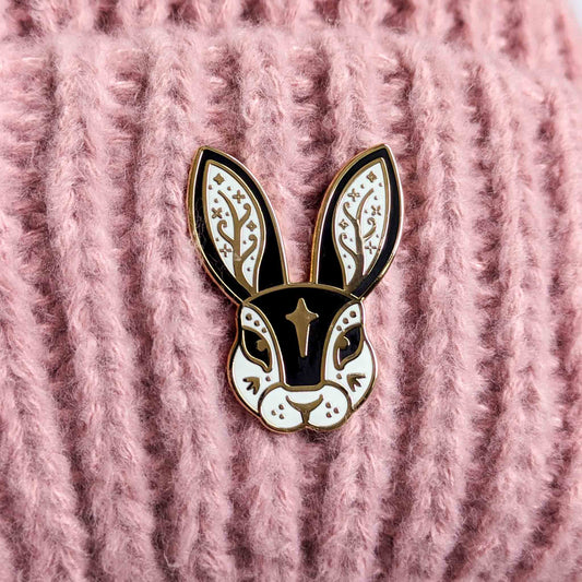 Black Fairytale Rabbit Enamel Pin in Gift Box