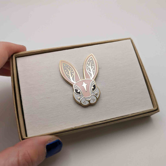 Pink Fairytale Rabbit Enamel Pin in Gift Box