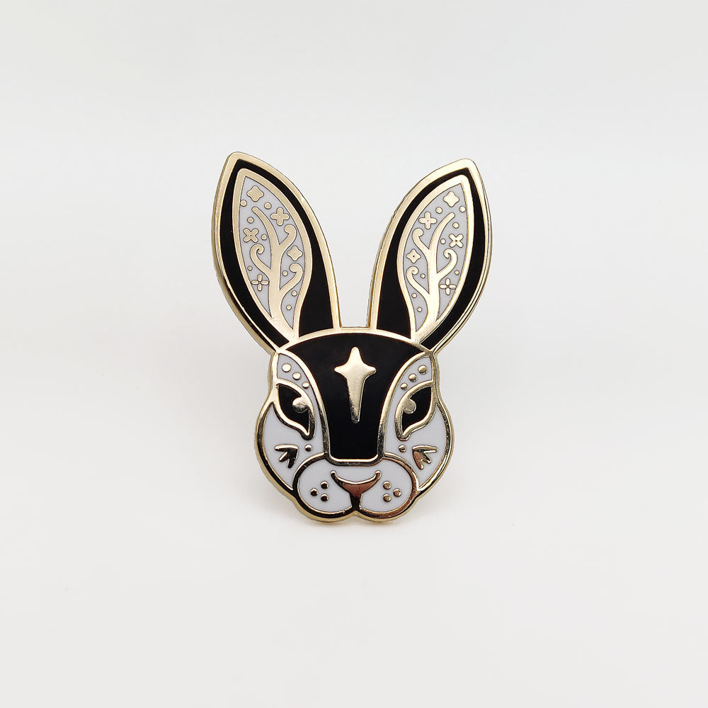 Black Fairytale Rabbit Enamel Pin in Gift Box