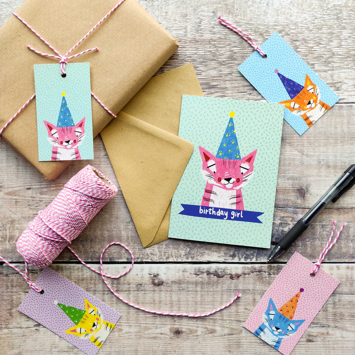 Kyra the Pink Party Tiger Birthday Girl Card