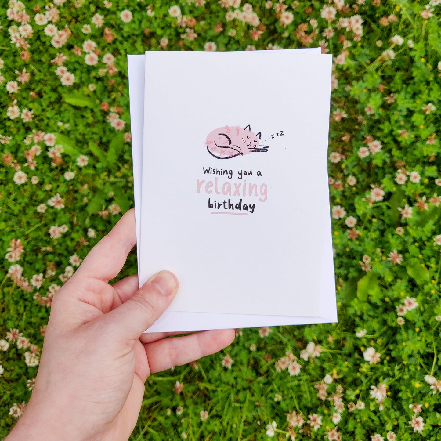 Pink Cosy Cat Birthday Card