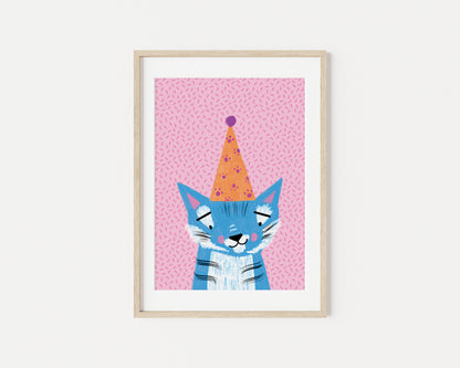 Audra the Blue Party Tiger A5 Art Print