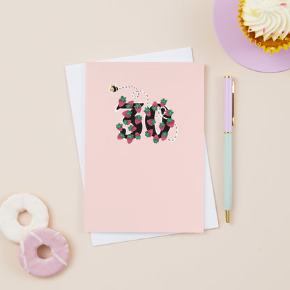 30 Milestone Strawberries and Bee Pink Card