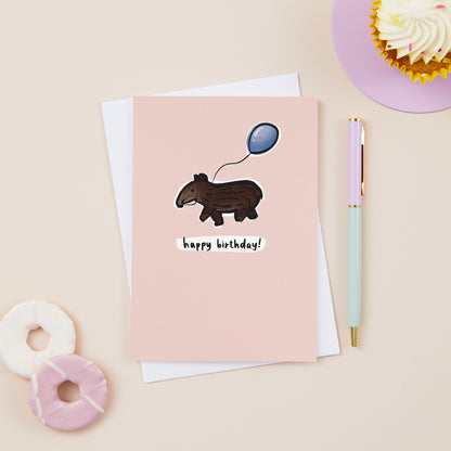 Baby Brazilian Tapir Pink Birthday Card
