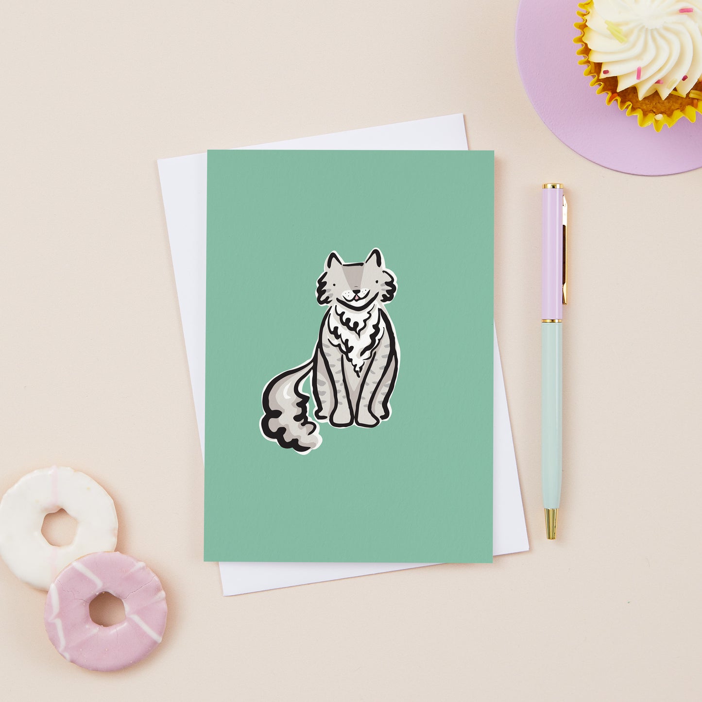Dylan the Fluffy Grey Tabby Cat Card