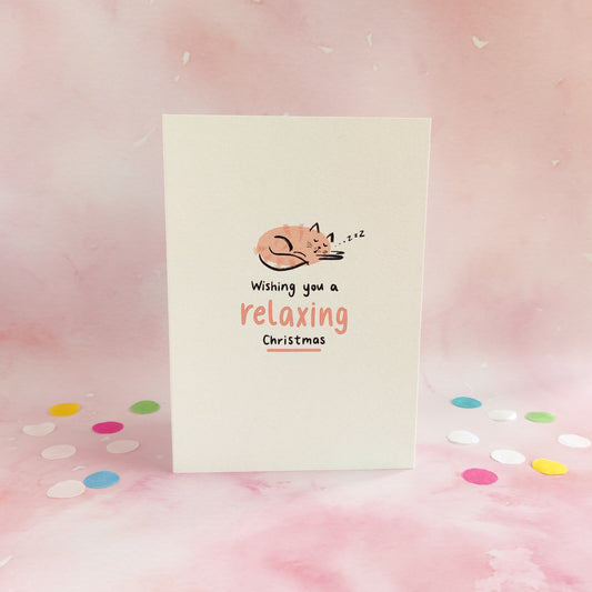 Pink Cosy Cat Christmas Card