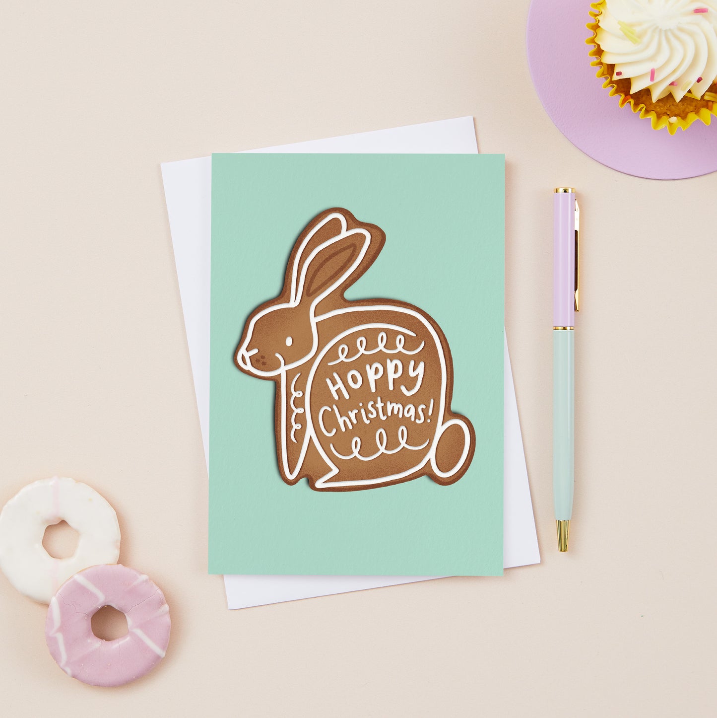 Gingerbread Rabbit Hoppy Christmas Card