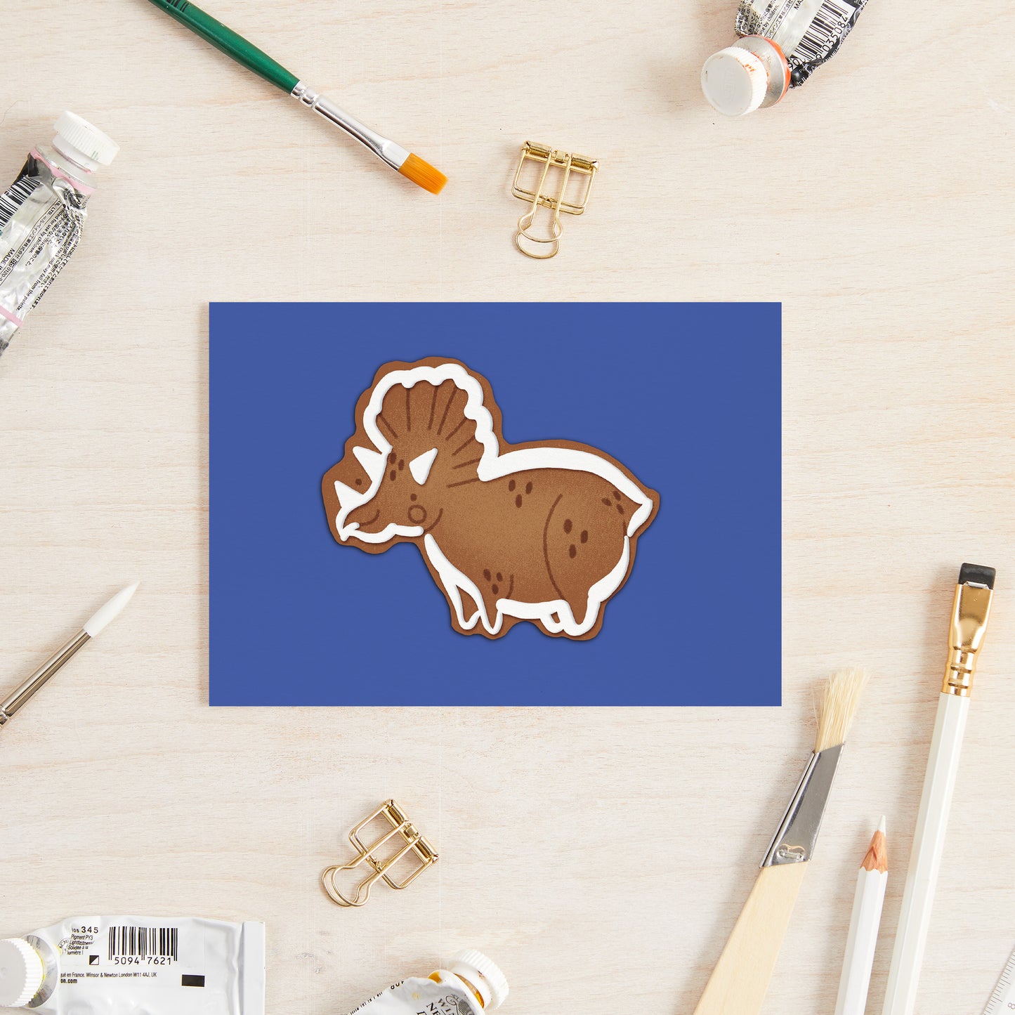 Gingerbread Topsy the Triceratops Dinosaur Christmas Card