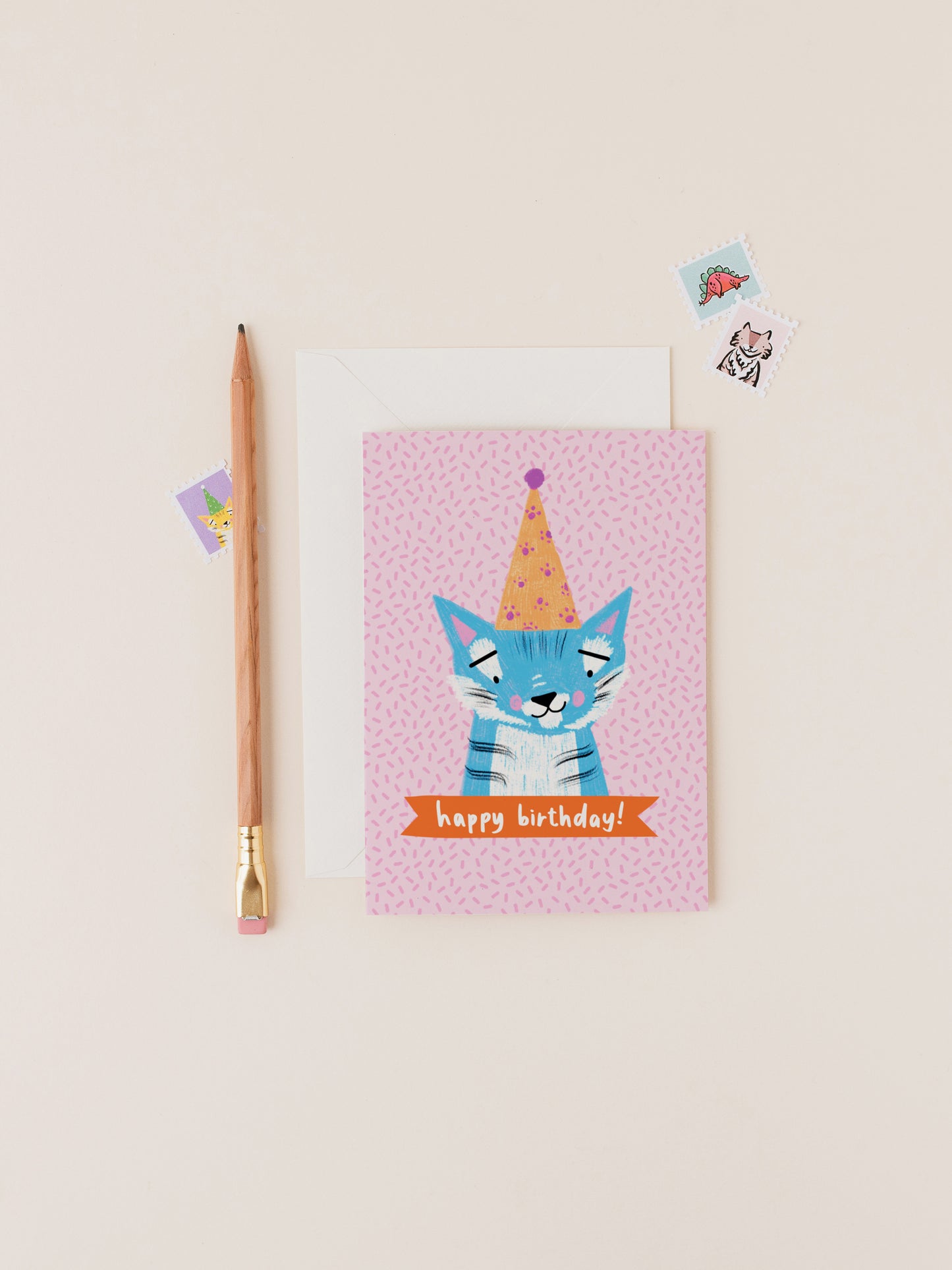 Audra the Blue Party Tiger Birthday Card