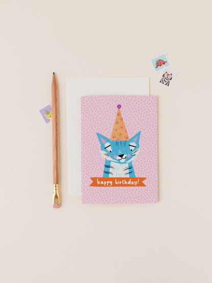 Audra the Blue Party Tiger Birthday Card