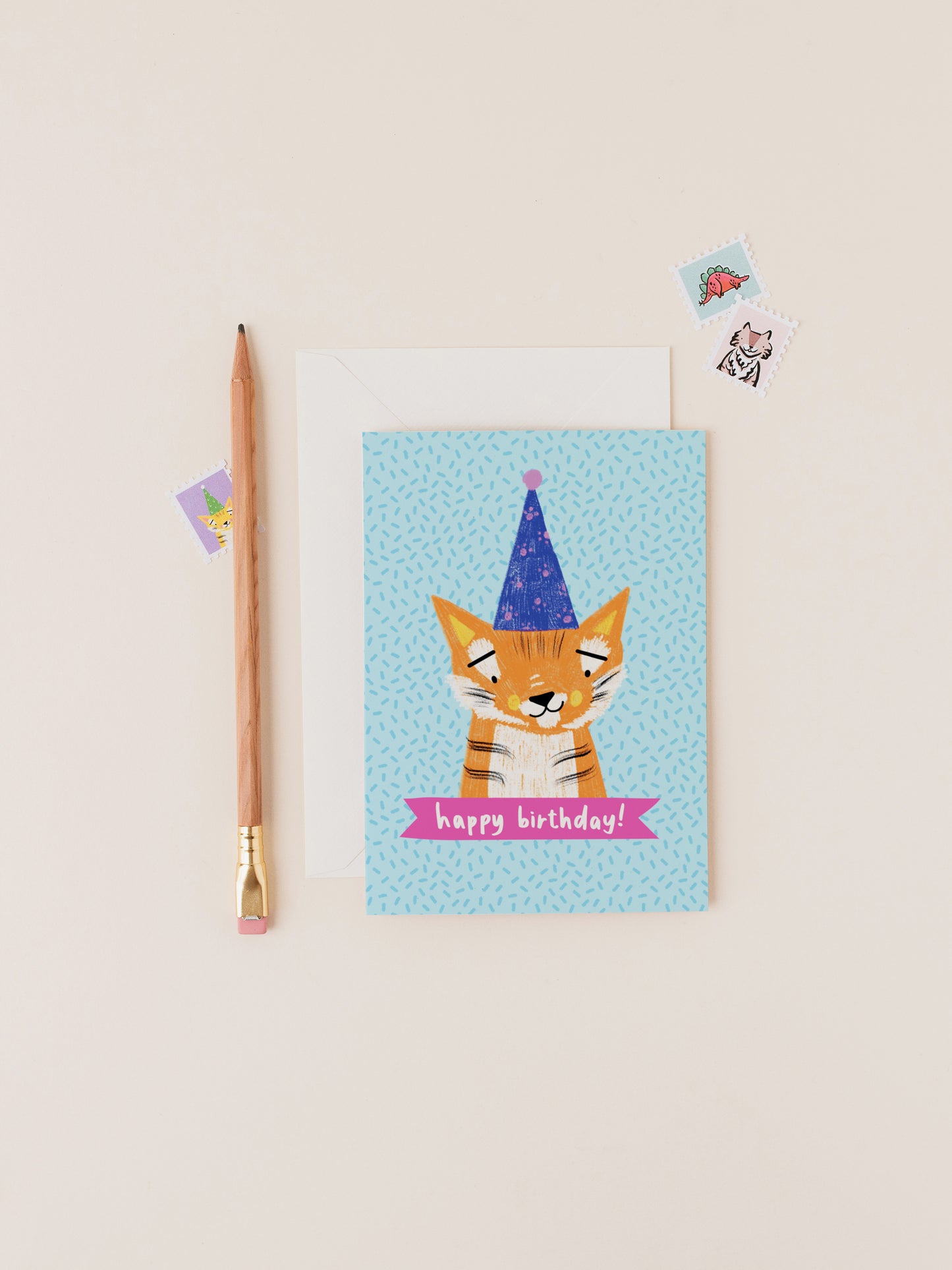 Gabriel the Orange Party Tiger Birthday Card