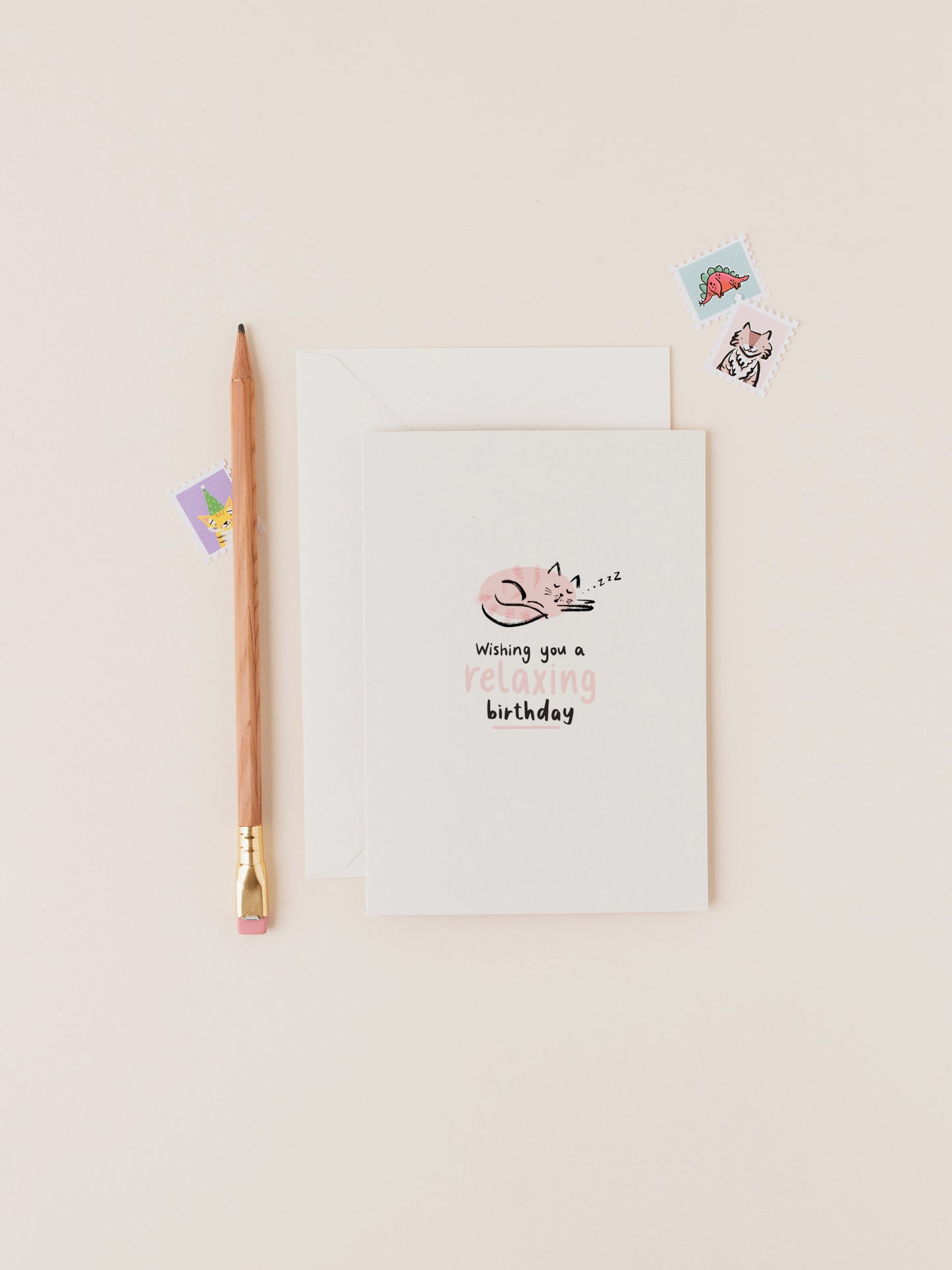 Pink Cosy Cat Birthday Card