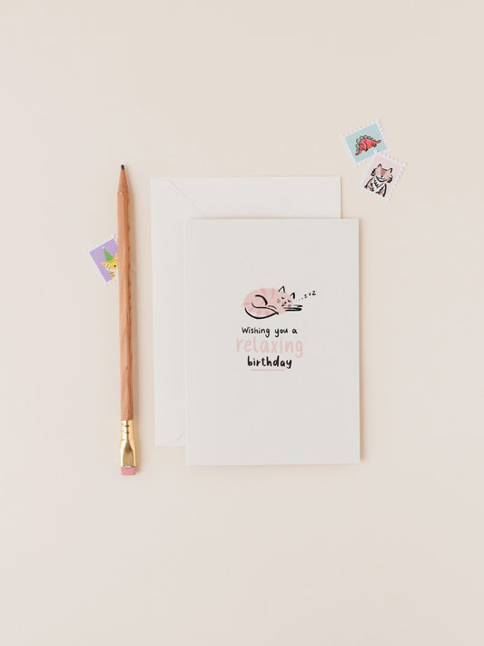 Pink Cosy Cat Birthday Card