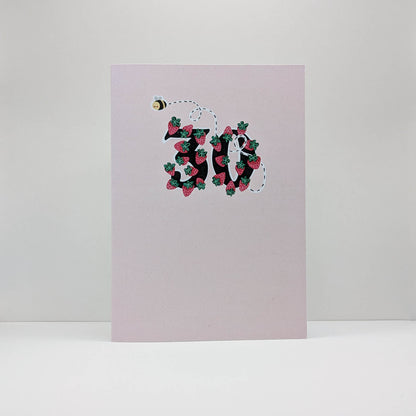 30 Milestone Strawberries and Bee Pink Card