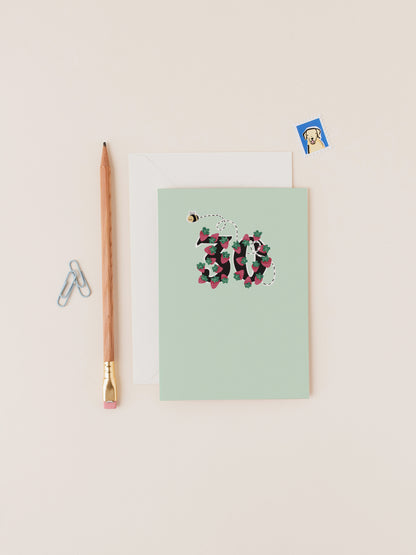 Strawberries and Bee 30th Birthday Green Card