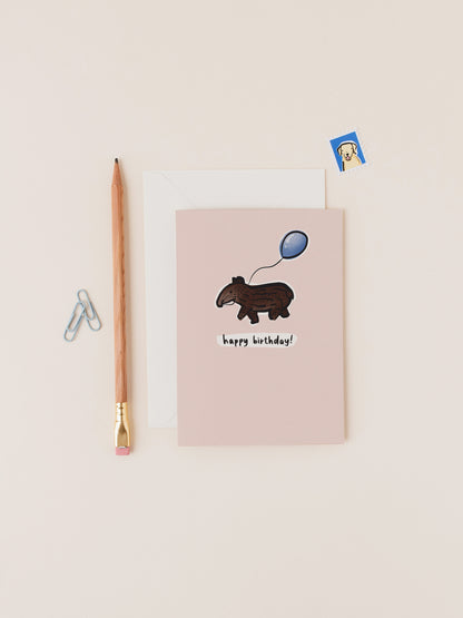 Baby Brazilian Tapir Pink Birthday Card