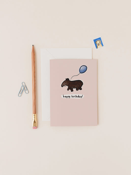 Baby Brazilian Tapir Pink Birthday Card