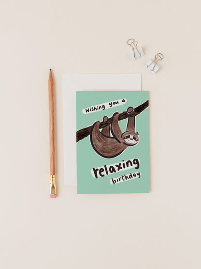 Sloth Relaxing Birthday Card