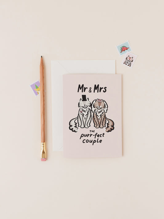 Mr & Mrs Purrfect Couple Cats Wedding Card