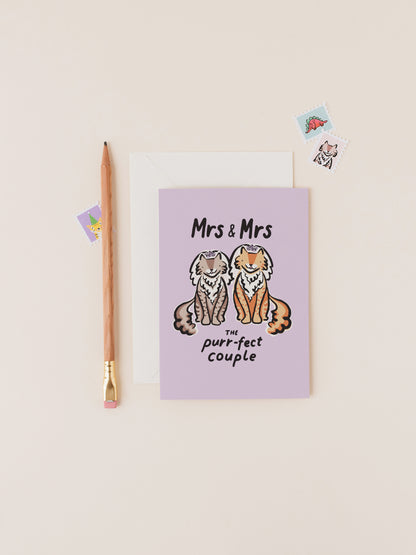 Mrs & Mrs Purrfect Couple Cats Wedding Card