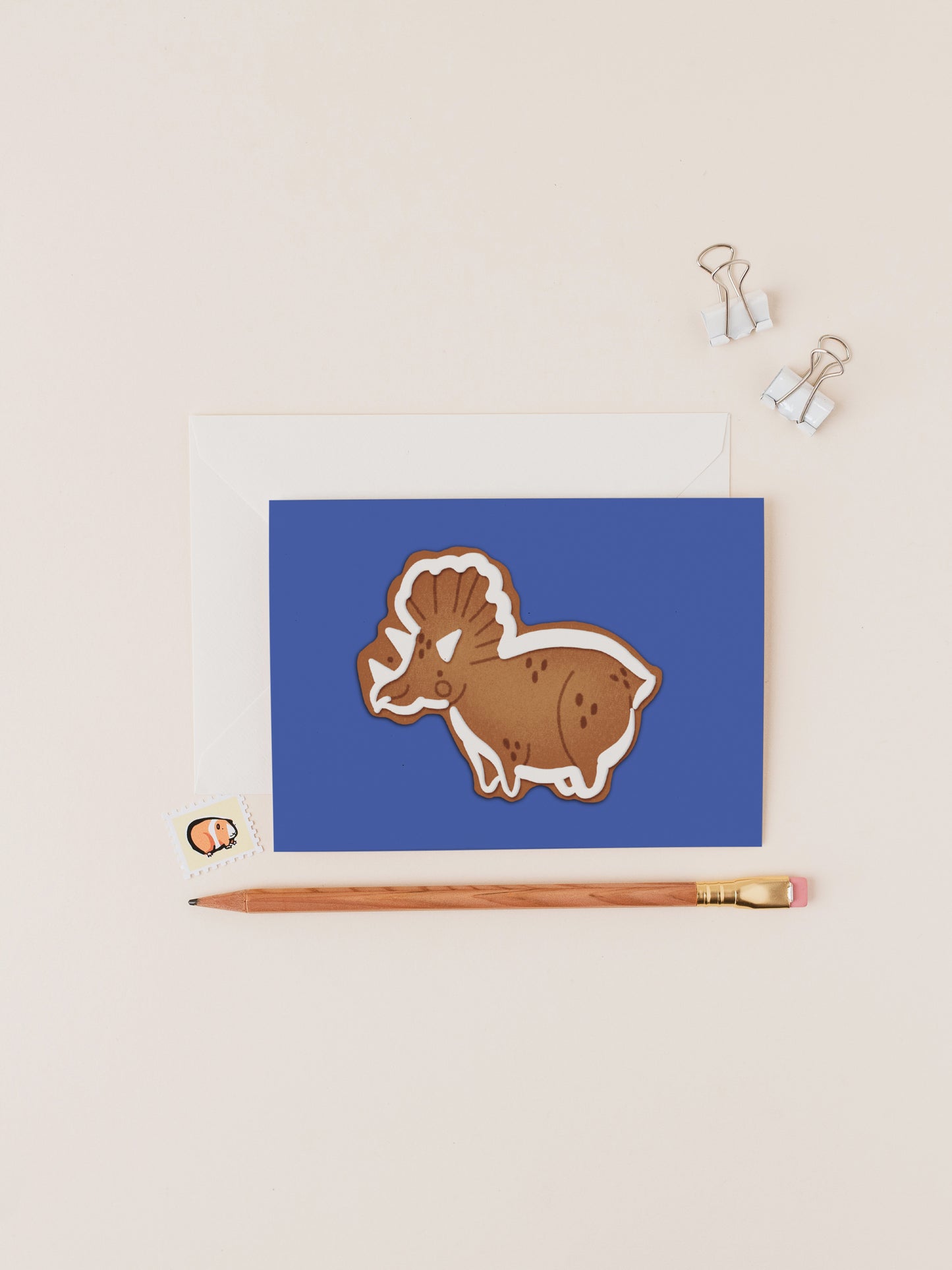 Gingerbread Topsy the Triceratops Dinosaur Christmas Card