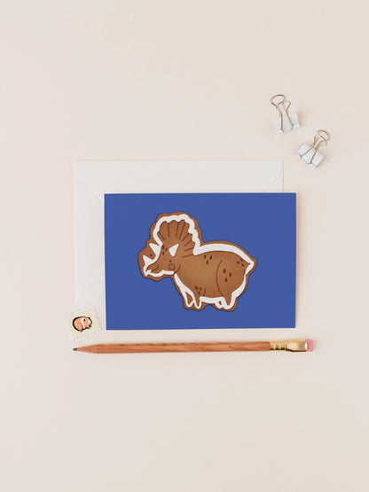 Gingerbread Topsy the Triceratops Dinosaur Christmas Card