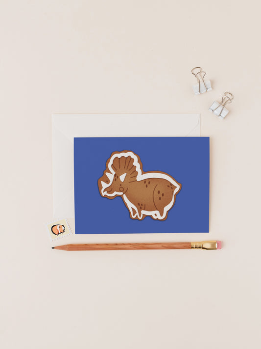 Gingerbread Topsy the Triceratops Dinosaur Christmas Card