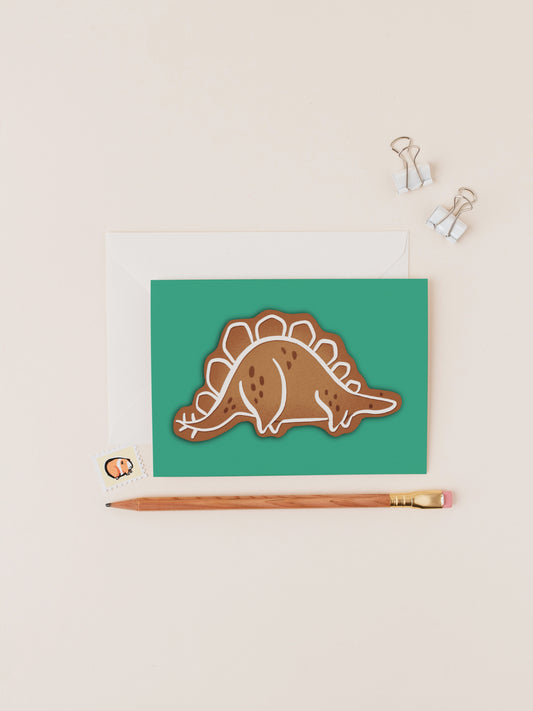 Gingerbread Steg the Stegosaurus Dinosaur Christmas Card